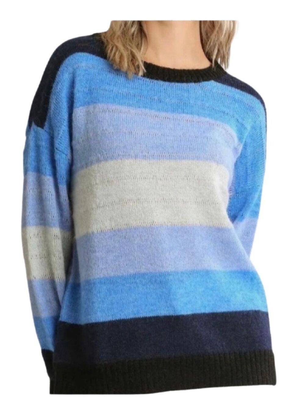 Umgee Blue and Black Striped Sweater